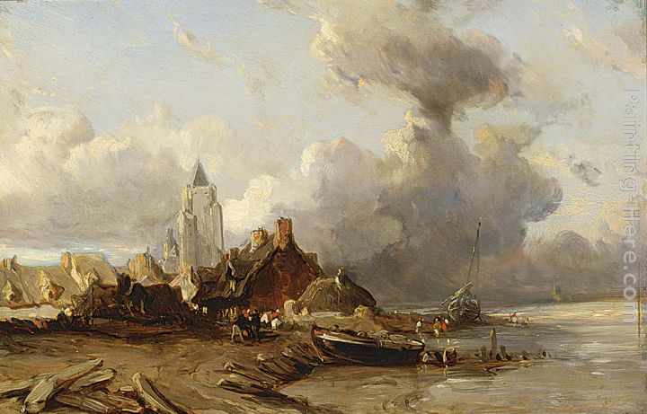 A Village by the Sea painting - Eugene Isabey A Village by the Sea art painting